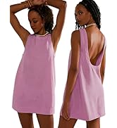 VIUTIL Womens Summer Sunshine Mini Dress Crew Neck Low Back Sundress Loose Short Tank Dress with ...