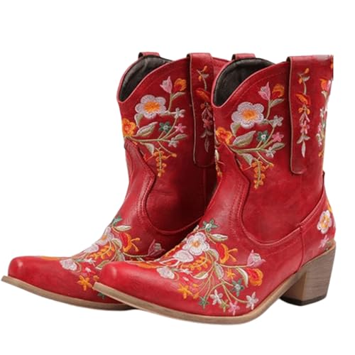 Bottines de cowboy florales pour femmes : bottes Chelsea d'hiver à gros talons