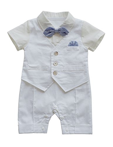 Image of HeMarIsle Baby Boy Gentleman White Shirt Waistcoat Bowtie Tuxedo Onesie Jumpsuit Overall Romper