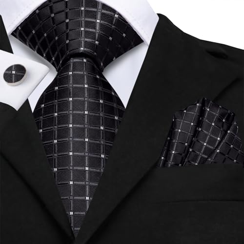 Image of Dubulle Mens Paisley Striped Tie Woven Necktie for Men and Handkerchief Cufflinks Set Wedding Formal Business