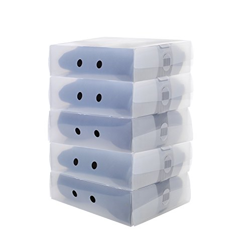 UUhome 5 x Cajas para Botas Plegables de Plástico, 41 x 29 x 11cm, Transparente