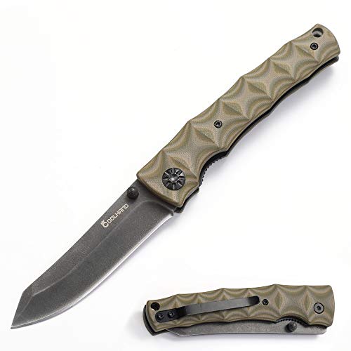 Flash Sale Buy 1 get 1 Cool Hand 3.25'' 440 Stainless Steel Liner Lock Pocket Folding Knife w/ 4.25'' CNC Machined G10 Handle, Black Stone Wash Finish Blade w/ Anbi Thumb Stud