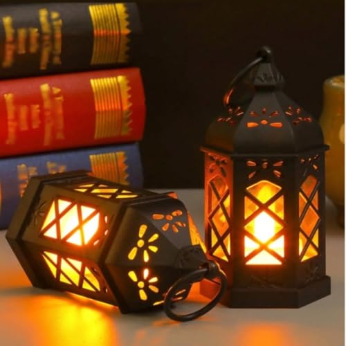 Image of SATYAM KRAFT 2 Pcs Flameless & Smokeless Acrylic Antique LED Hurricane Lantern Lamp Wall Hanging Led Candle Light Holder for Home Decor, Drawing Room, Living Room, Christmas Decor (12.5 x 6.5 cm)