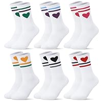 Smivyhp 6 Paar Tennissocken Damen 39-42 Sportsocken Weiß Socken Damen Baumwollsocken Laufsocken Herz Streifen Tennis Sport Socken für Tennis Lauf Arbeit Sport