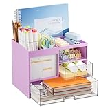 Marbrasse Organizador Escritorio con 3 Cajones,Portalapices Gran Capacidad Escritorio,Organizador Oficina con 4 Compartimentos y Accesorios,Almacenaje Escritorio para Oficina,Casa y Escuela (Morado)