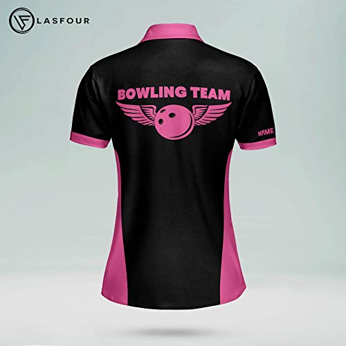 LASFOUR Personalized 3D Bowling Shirts for Women, Custom Quick-Dry Bowling Shirts Short Sleeve Polo for Girls3