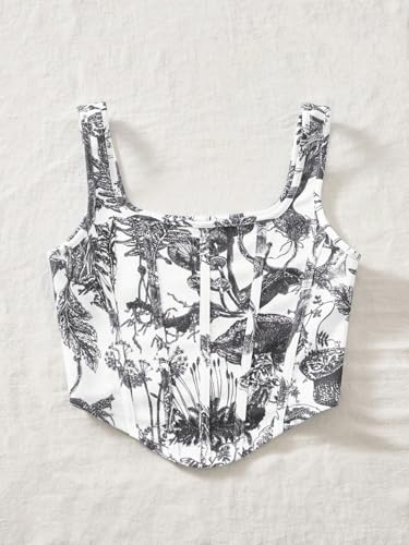 Image of mikuchiku Women's Floral Corset Tank Top, Printed, Sleeveless Crop Top