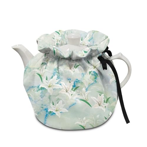 LedBack White Lily Breakfast Pot Cover Dust Cover Insulated Kettle Cover Breakfast Warmer for Home Kitchen Decorative Accessories Easy to Clean and Durable