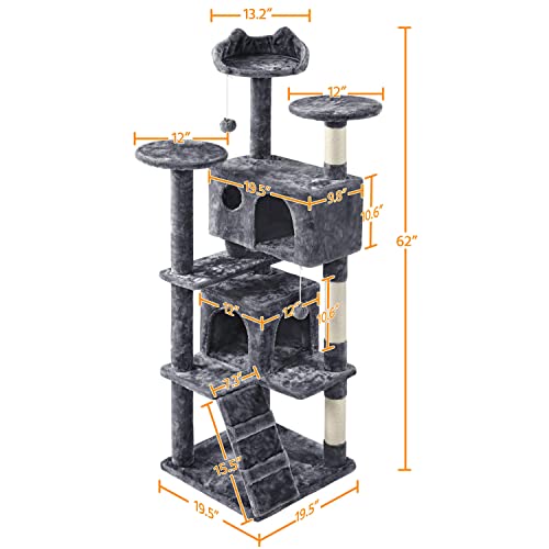 image for Yaheetech Cat Tree Tower, Multi-Level Large Plush Condo Cat Furniture 