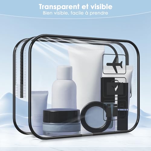 Vonsera 4Pcs Trousse de Toilette Transparente, Trousse de Toilette Homme Voyage PVC Étanche Trousse de Maquillage Accessoire avec Fermeture Éclair – vue 3