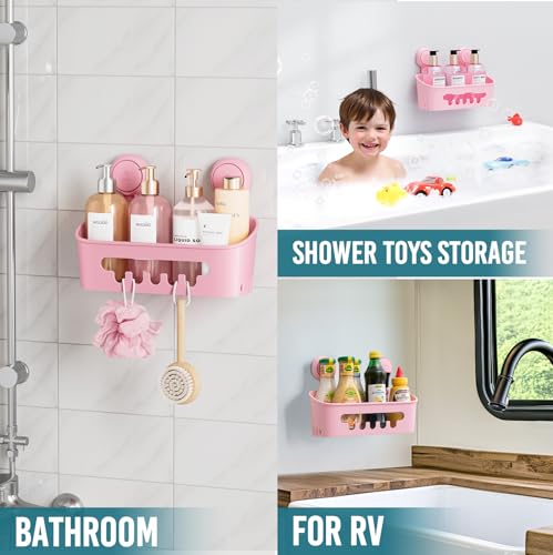 Image of TAILI Shower Caddy Suction Cup, Heavy Duty Bathroom Organizer, Removable Shelves for Inside Shower, Shampoo, Waterproof Suction Plastic Storage for Bathroom Accessories Holder, Pink