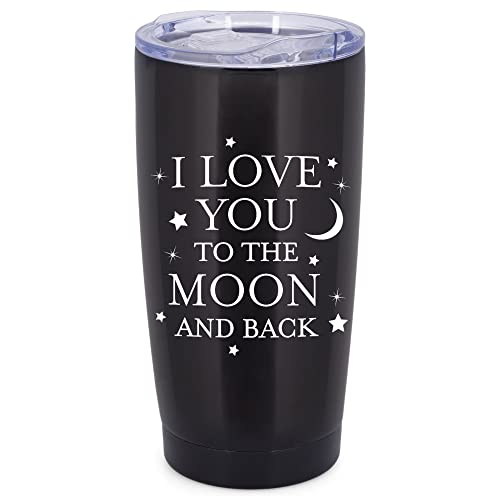 Reisebecher mit Aufschrift"Love You To The Moon And Back", 570 ml, klassisch, Schwarz Cover