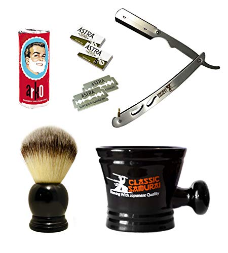 Classic Samurai Men's Shaving Set with Stainless Steel Profe