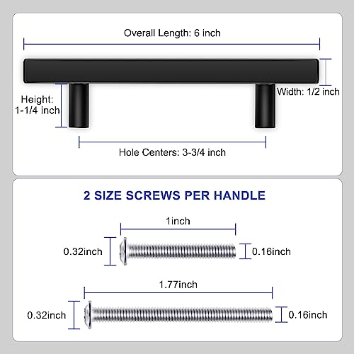 Image of 30 Pack 6 Inch Matte Black Cabinet Pulls Black Kitchen Cabinet Handles, 3 3 /4 Inch Hole Center Drawer Pulls Kitchen Cabinet Hardware