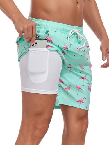 Short de bain homme avec doublure de compression pour plage et sport