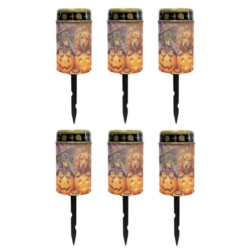 Image of Poceacles Halloween Decor Solar Lights Outdoor Solar Powered Cemetery Stake Lights Grave Lamp Landscape Lighting Waterproof Grave Flameless Candles, Dachshund Dog Pumpkin, Pack of 6