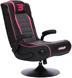 BraZen Serpent 2.1 Bluetooth Surround Sound Gaming Chair Foldable Pu Leather Seat with Pedestal Base - Pink