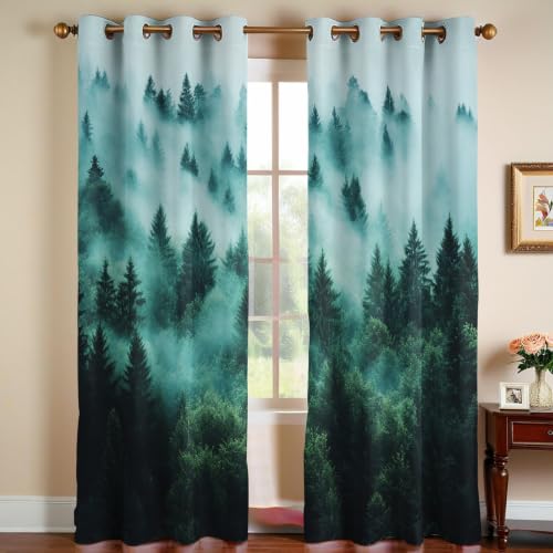 Rideaux en polyester lourd isolants opaques décor forêt verte