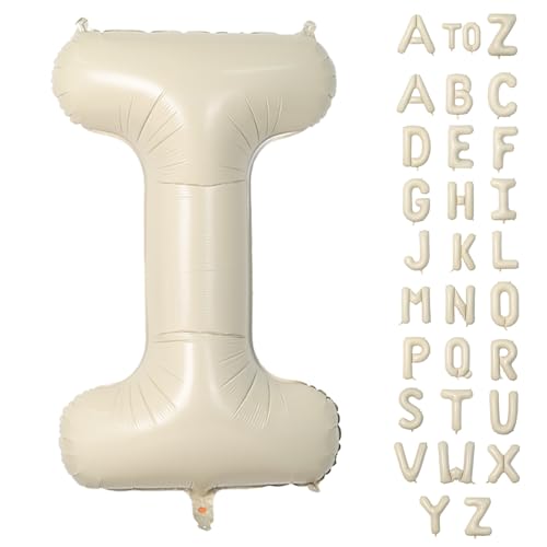Biapian 40 Inch Letter I Balloon, Giant Cream Foil, Big Single Alphabet A-Z, Beige Large Aluminum for Birthday, Baby Shower, Wedding, Anniversary Party Decoration