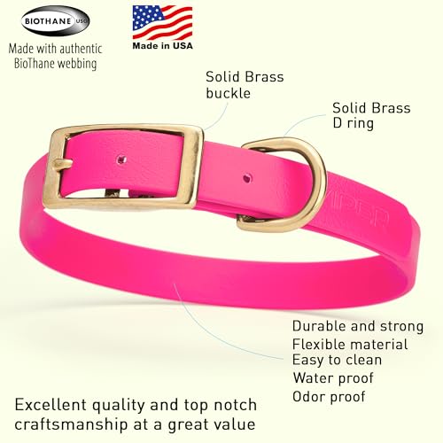 Image of Viper Biothane Heavy Duty Waterproof Dog Collar Strong Coated Nylon Webbing w /Solid Brass Hardware Odor-Proof Easy to Clean High Performance Fits Small Medium or Large Dogs, Passionfruit Pink