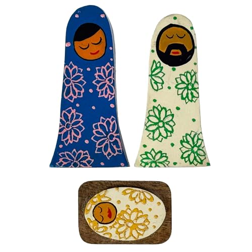 Global Crafts Handcrafted Handpainted Holy Family Mango Wood Nativity Set (4 Pieces) – Fair Trade Nativity Scene for Christmas Display