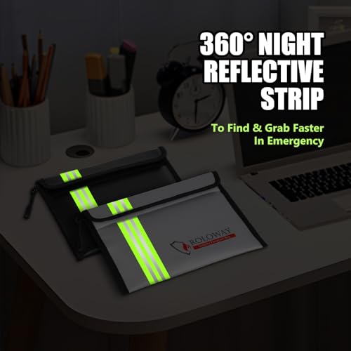 ROLOWAY Feuerfeste Tasche (24, 4 x 16, 8 cm) 2871 °C wärmeisoliert mit reflektierenden Streifen, feuerfeste Geldtasche mit Reißverschluss für Bargeld, feuerfeste Banktasche, feuerfester Geldorganizer-5