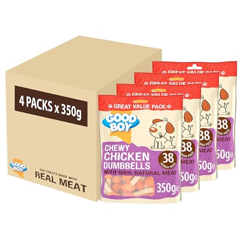 Good Boy - Chewy Chicken Dumbbells - Dog Treats - Made With 100% Natural Chicken Breast Meat - 350 Grams - Low Fat Dog Treats (Case of 4)