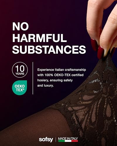 Image of sofsy 100% OEKO-TEX Certified - Italian Women's Opaque Thigh High Stockings | Ultra Soft Dual Silicone Lace Top Stay Ups