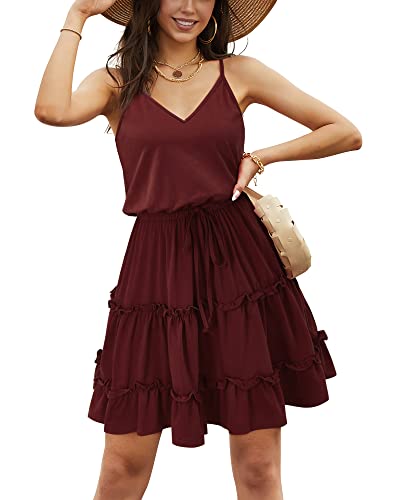 Image of Newshows Women's Summer Casual Dress Cute A Line Ruffle Hem Flattering Fit Beach Vacation Sundress