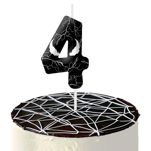 Black Anime Themed Birthday Candles, Number 4 Candle Birthday Party Supplies, 2.4 inch Birthday Candles for Cake Topper Party Decorations, Birthday Decorations for Kids (Number 4)