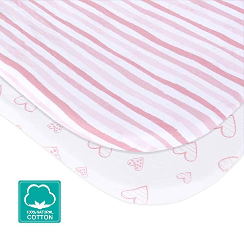 Bassinet Sheets Fit For Halo, Dream On Me, Ingenuity, Fisher Price, Delta, Graco And Other Oval Bassinet Mattress 2 Pack, 100% Fitted Jersey Knit Cotton Sheets, Pink Print For Baby #TOP4