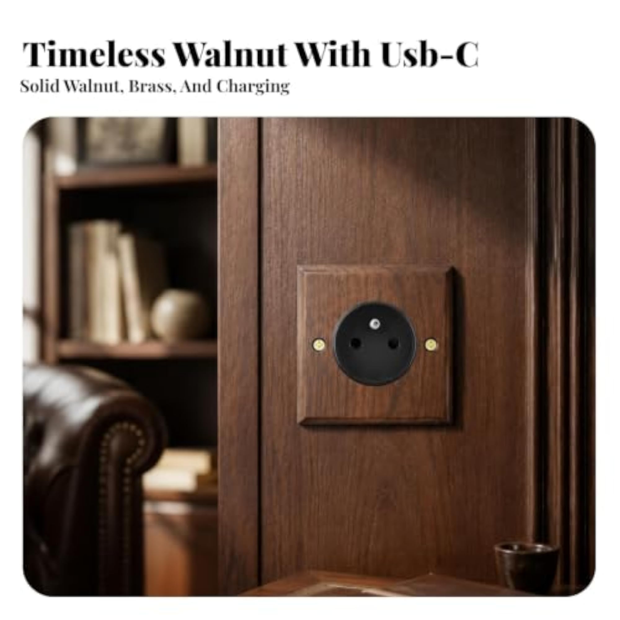 Walnut Finish Electrical Faceplate, Retro Design Aesthetic