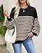 HEYTALALA Womens Oversized Striped Sweatshirts Y2K Long Sleeve Crewneck Sweater Color Block Drop Shoulder Loose Pullover Tops Black
