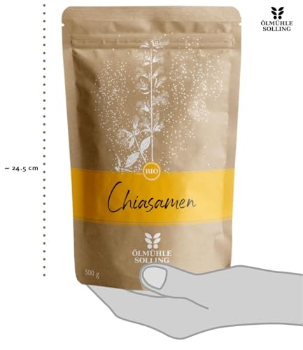 ÖLMÜHLE SOLLING - BIO Chiasamen | Naturbelassene Chiasamen aus 100 % kontrolliert biologischem Anbau. Ideal für Müsli, Brot und Backwaren. 100 % vegan und frei von Gentechnik | Inhalt: 500 g