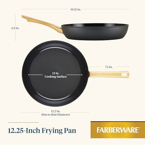 Farberware Forged Induction Ceramic Cookware Nonstick Frying Pan/Skillet, Dishwasher Safe, Suitable for All Stovetops, 12.25 Inch Fry Pan - Black and Gold - image 2