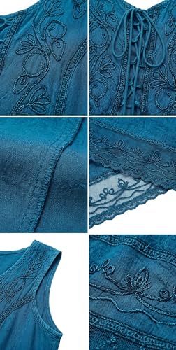 Image of Sakkas Sundara Stonewashed Rayon Embroidered Mid Length Dress