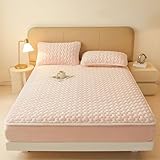 LDLCYCN Pinkb,90 * 200cmTWIN, Protezione Materasso Latte Velluto Foglio Montato Spessore Copertura Materasso Morbido Comodo Copertura Letto con Tasca Profonda di 12In Materasso Topper