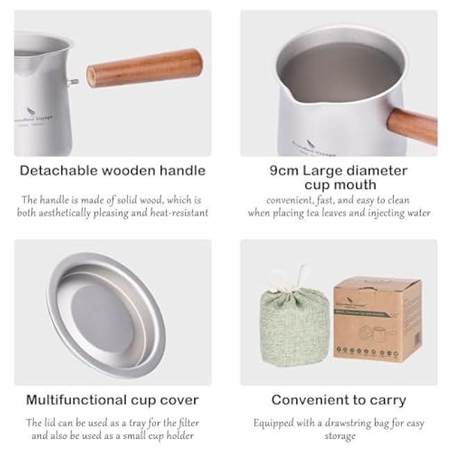 Boundless Voyage Titanium Tea Maker with Strainer 12.85oz Travel Coffee Mug with Wooden Handle Portable Lightweight for Camping Hiking Ti3141D