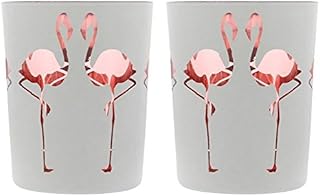 Flamingo Design Set of 2 Glass Candleholder