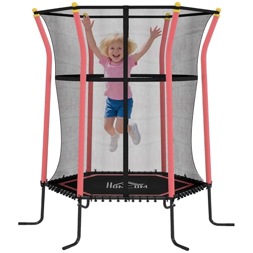 HOMCOM Trampoline pour Enfant Ø 1,63 x 1,9 m Filet de sécurité Porte zippée 6 poteaux rembourrés Inclus Charge Max. 50 kg Rouge Noir
