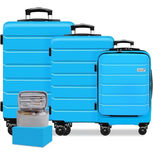 Bagages légers rigides KEYTANG Bleu 666-3 : set de 3 valises extensibles à roulettes pivotantes