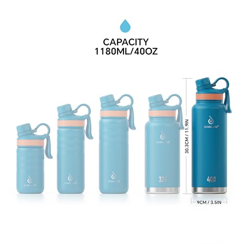 Image of IDEUS Vacuum Insulated Water Bottle, Stainless Steel Double Wall Flask Metal Sports Canteen with Leak-Proof Screw Cap (Blue Atoll, 40oz (1140ml))