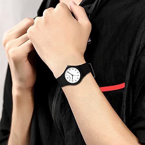 JewelryWe-Kinderuhr-Analog-Quarz-30m-wasserdichte-Armbanduhr-Kinder-Klassische-Einfache-Silikon-Armband-Uhren-fuer-Junge-Maedchen-Jugendliche-SchwarzWeiss