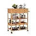 Carrito Cocina de Bambú, Carro Servicio, Carrito Auxiliar con Ruedas, Carro verdulero, para Frutas, Verduras, con 4 Cajones, 2 Bandejas, 66x36x81cm
