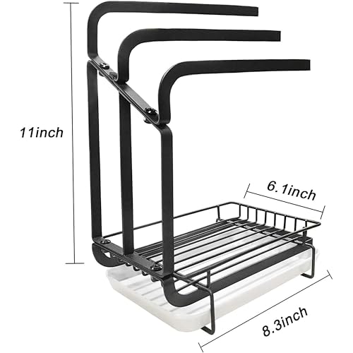 Image of Kitchen Sink Organizer with Towel Holder | Rustproof Stainless Steel Countertop Storage for Sponge, Soap & Dishcloth | Removable Drip Tray