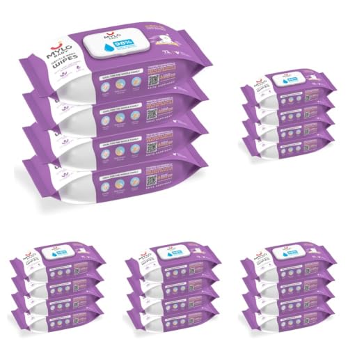Image of Mylo Gentle Baby Wipes with Lid (72 Wipes x 20 Pack - 288 Water Wipes) | Natural Wet Wipes with Organic Coconut Oil & Neem| Cotton Cloth with Extra Thick