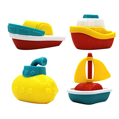 4 Pièces Petit Bateau Train Jouet de Bain, Jouets de Bain Bain Bain flottant Bateau Modèle de Bateau en Plastique pour les Tout Petits Enfants, le Cadeau Parfait pour les Garçons et les filles Cover