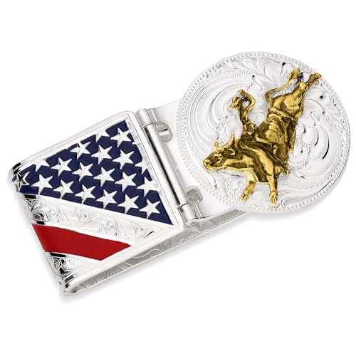 Montana Silversmiths Made in the USA Western Lifestyle Money Clip (American Made Liberty Hinged w/Bull Rider)