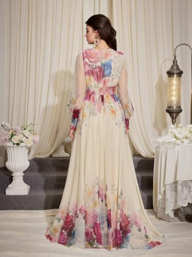 Image of TOLEEN Summer Casual Dresses for Women 2026 Spring Fashion Boho V Neck Long Sleeve Ruffle Floral Print Elegant Maxi Dress