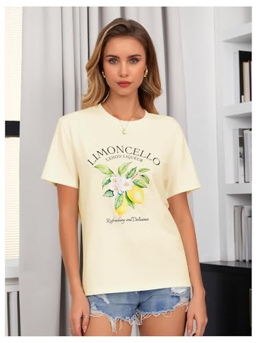 QJQ Women's Graphic Tees Lemon Fruit Print Short Sleeve Crewneck T Shirts Casual Summer Trendy Going Out Tops4